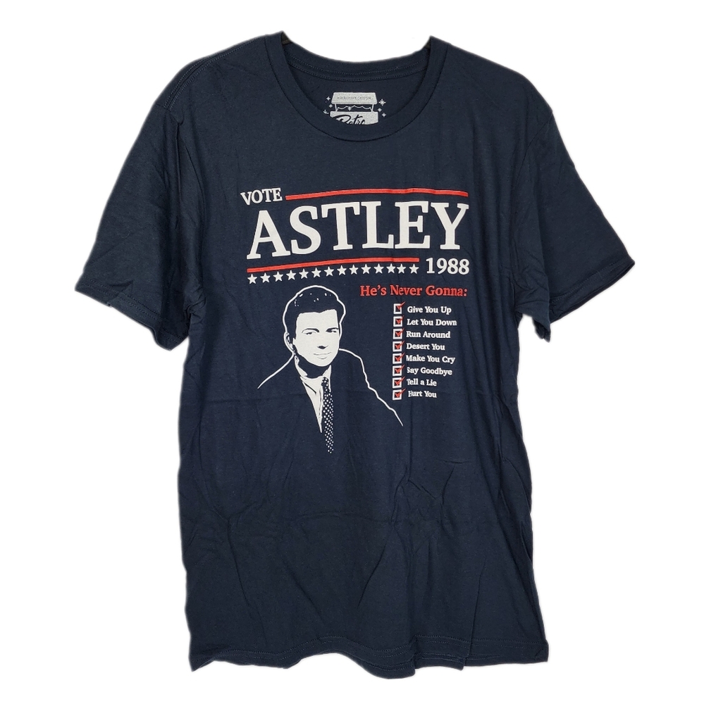 NWOT Retro Pop Box Exclusive Vote Rick Astley 1988 Men's Graphic Navy T Shirt